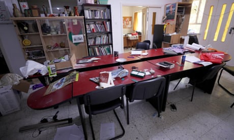 The damaged office of the Union of Palestinian Women’s Committees following the raid