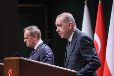 Polish Prime Minister Donald Tusk (L) and Turkish President Recep Tayyip Erdoğan (R) in Ankara, Turkey.