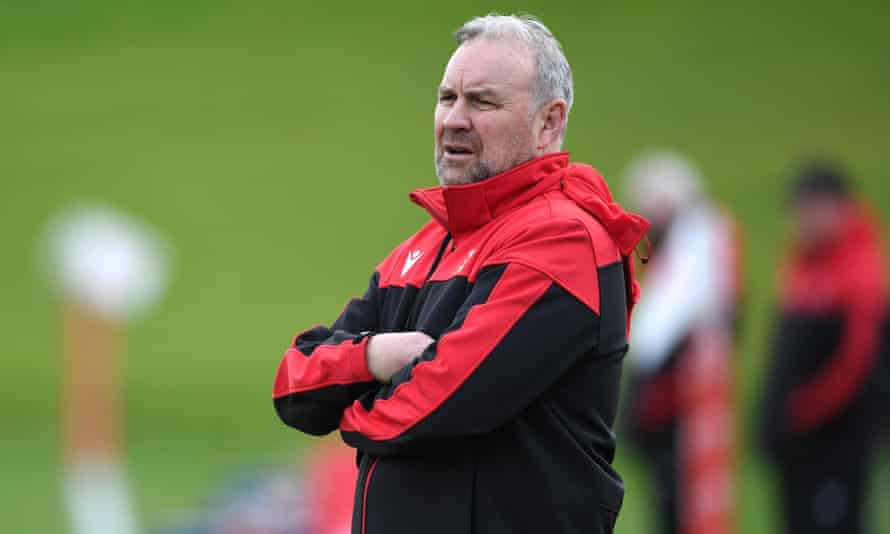 Wayne Pivac, in his second year as Wales head coach, watches training.