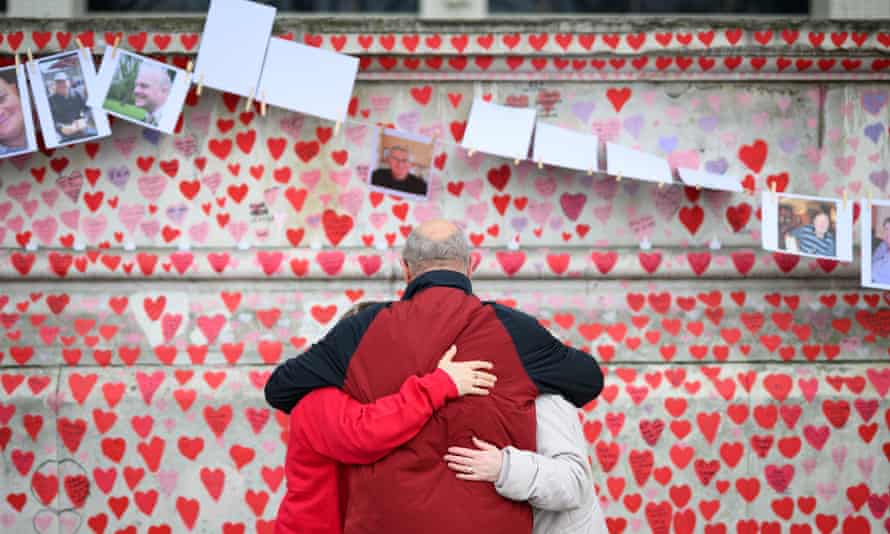 Members of the public at the Covid Memorial Wall in London.