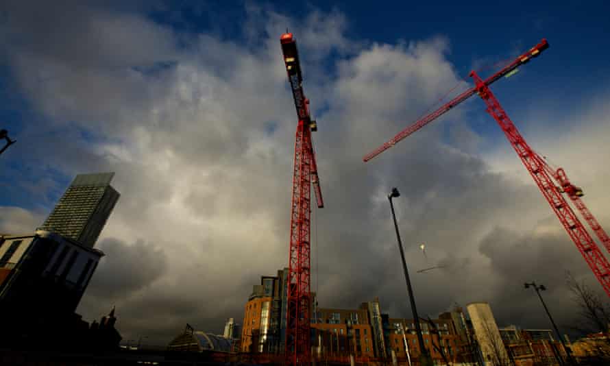 Construction cranes in Manchester city centre.