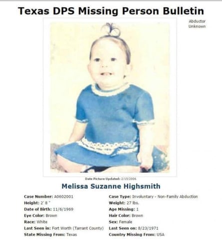 Missing person poster for Melissa Highsmith