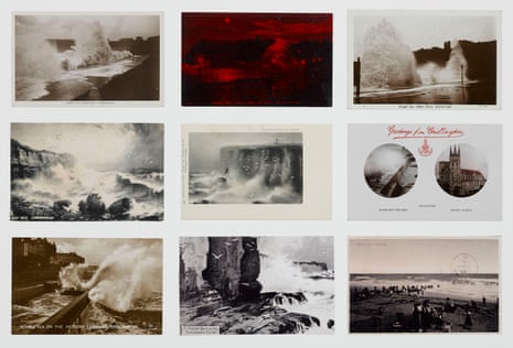 On the Edge, 2015, by Susan Hiller, was developed from an earlier theme of postcards bearing images of rough seas.
