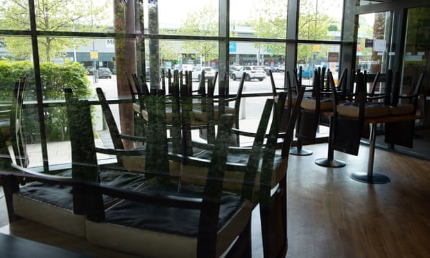 Chairs on tables in the Pizza Hut Restaurant in High Wycombe, Buckinghamshire