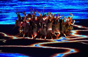 Dancers perform as hip hop artist Mau Power from Thursday Island in the Torres Strait is performing with the The Four Winds Didgeridoo Orchestra.