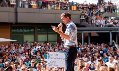 Beto O’Rourke speaks at a campaign rally in Plano, Texas in September. He has reportedly met Barack Obama in Washington and won backing from many in his circle. 