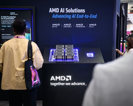 AMD’s flagship brand of data center and enterprise-grade GPUs “Instinct” are displayed during London Tech Week at Olympia