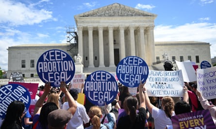 Demonstrators rally in support of abortion rights outside the US supreme court on 15 April.