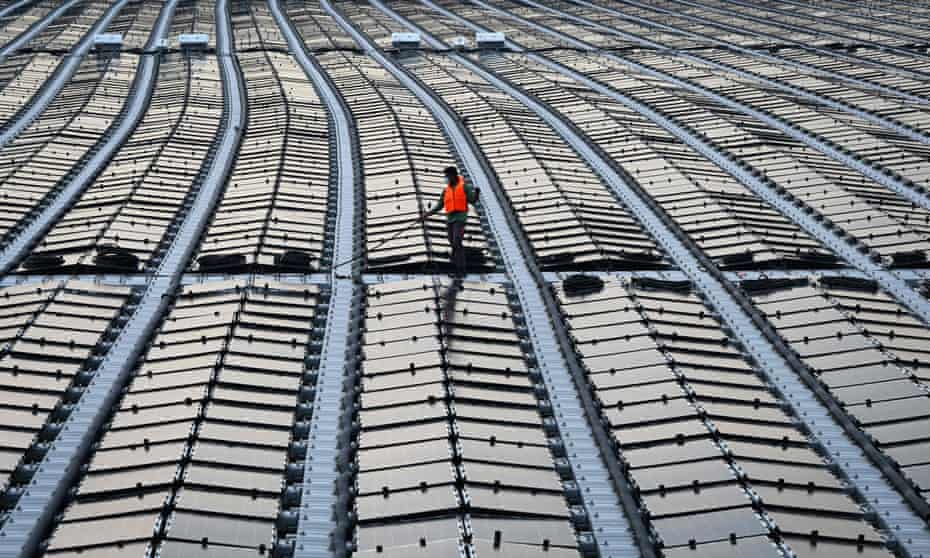 A solar power farm at sea, off Singapore's northern coast.