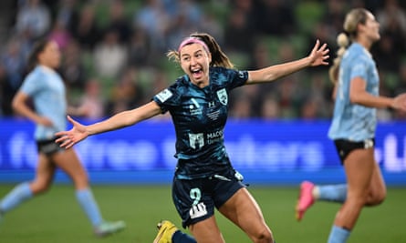 Sydney FC’s Shea Connors celebrates her winning goal in the A-League Women Grand Final.