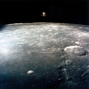 The lunar module of Apollo 12 Intrepid descends to land on the Moon in 1969.