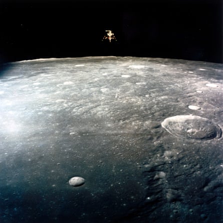Apollo 12 Lunar Module Intrepid descends  to land on the Moon in 1969.