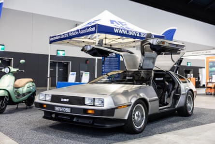A DMC DeLorean – made famous in famous Back To The Future – modified with a Tesla motor at the EV Motorshow in Sydney.