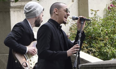 Chester Bennington performing at Chris Cornell’s funeral earlier this year.