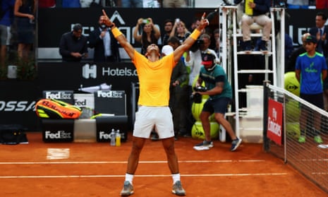 Rafael Nadal celebrates his victory over Alexander Zverev in the Italian Open.