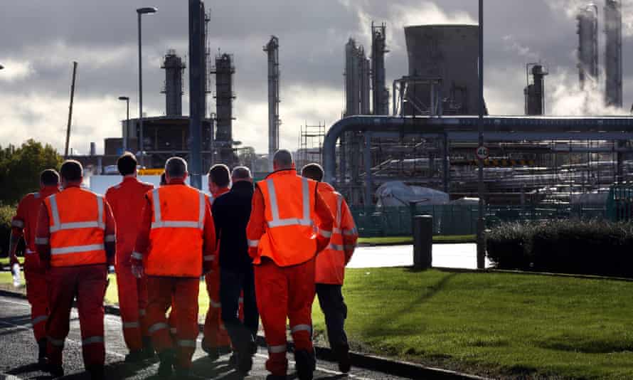 Workers at the Grangemouth oil refinery in Falkirk, Scotland