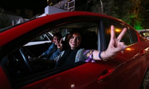 Iranian women inside a car in Tehran
