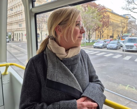 Leonore Gewessler on a tram in Vienna.