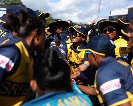The Sri Lanka team huddles before their Women’s T20 World Cup warm-up game against the Netherlands in Derby.