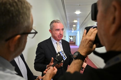 The Nationals deputy leader, Kevin Hogan, photographed speaking with media