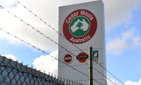 A sign outside Cedar Meats abattoir in Melbourne
