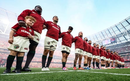 British & Irish Lions line up at the Aviva Stadium in Dublin for the game against Argentina