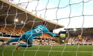 Raul Jimenez of Wolverhampton Wanderers scores a goal from the penalty spot to make it 1-0.