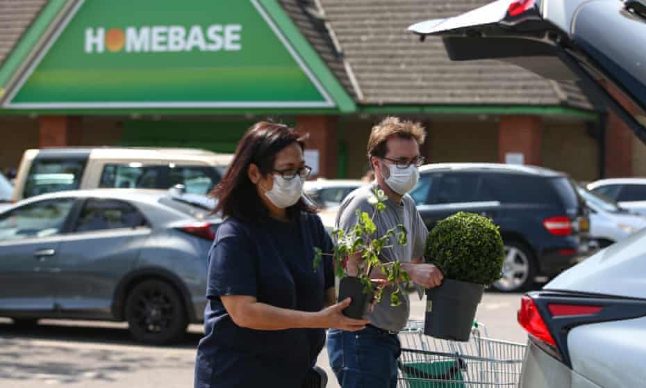 Shoppers buying  gardening supplies from a Homebase store in North Finchley, London