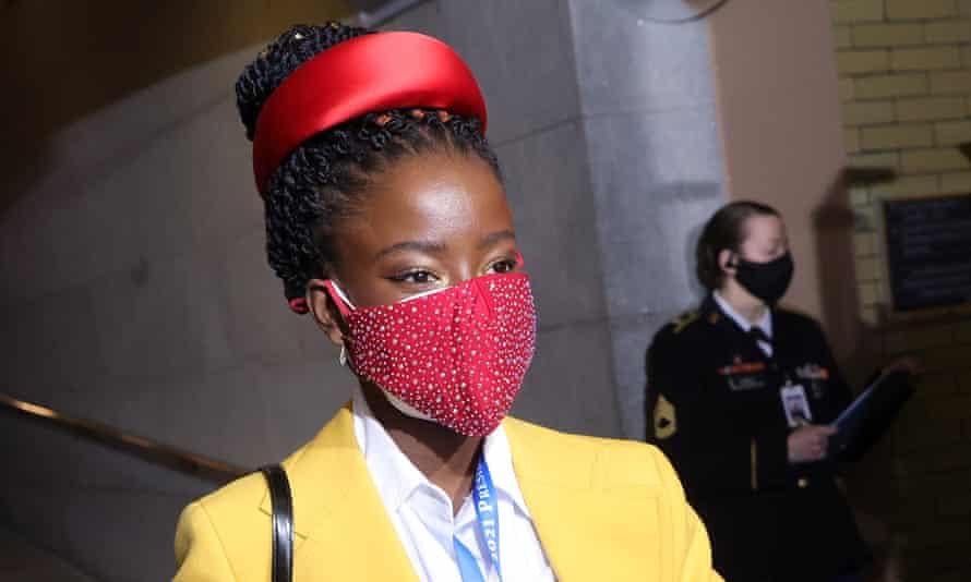 Amanda Gorman arrives at Joe Biden’s inauguration.