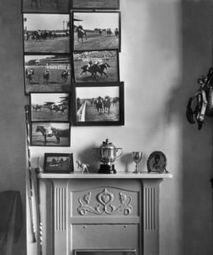 Racing pictures and riding whips on the wall in Lester Piggott’s bedroom.