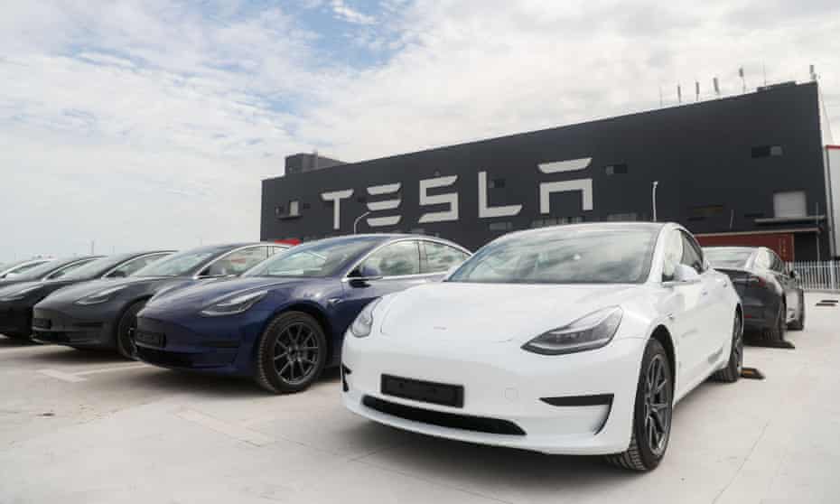 Tesla Model 3 cars at its factory in Shanghai, east China