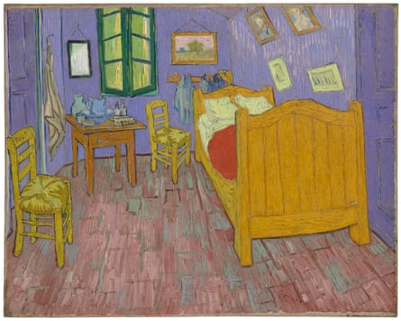 How scientists believe the second, 1889, version of The Bedroom at Arles painted by Vincent van Gogh originally looked just after being painted.