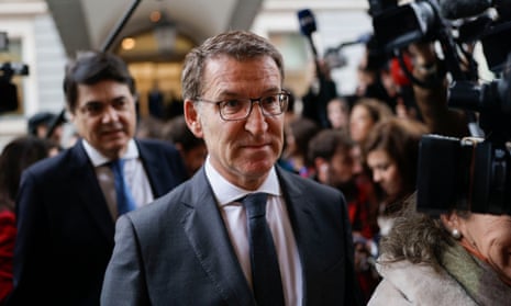 Alberto Núñez Feijóo arrives at the Congress of Deputies in Madrid.