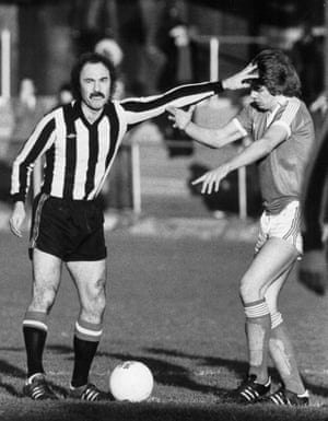Greaves is pictured with Woking’s Micky Preston during Barnet’s FA Cup first round game in November 1978,  during which Greaves was sent off for dissent