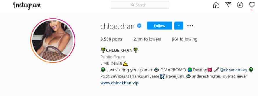 Profil na Instagramie Chloe Khan.