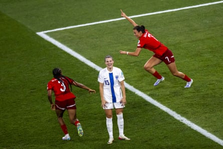 Riola Xhemaili celebrates her goal for Switzerland against Finland