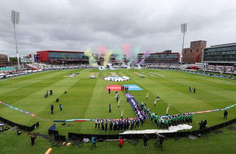 The Scotland and Ireland players take to the pitch.