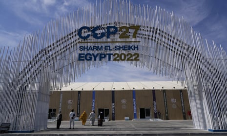 Guests arriving on Friday at the convention centre hosting the Cop27 talks in Sharm el-Sheikh, Egypt.