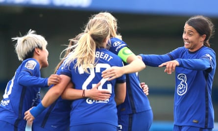 Chelsea players celebrate after Sam Kerr scored their second goal