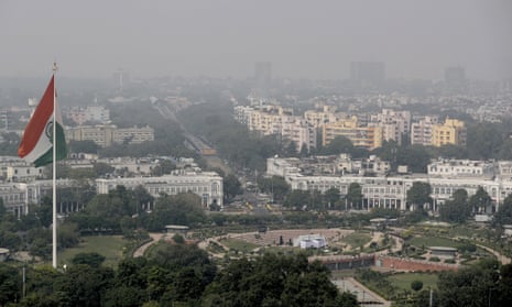 A thin layer of smog is seen on Delhi’s skyline
