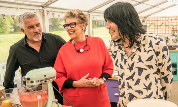 Old hat? The Great British Bake Off judges Paul Hollywood (left) and Prue Leith with host Noel Fielding.