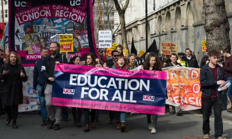 University and college staff and students march across London to Westminster to protest against tuition fees and pension cuts for lecturers.  