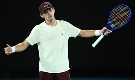 Alex de Minaur of Australia reacts during his quarter-final match defeat against Carlos Alcaraz at the Australian Open.