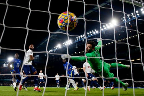 Tottenham Hotspur’s Hugo Lloris dives in vain.