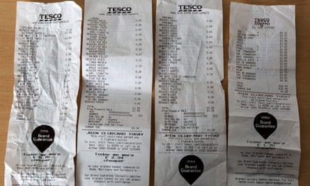 Food shopping receipts