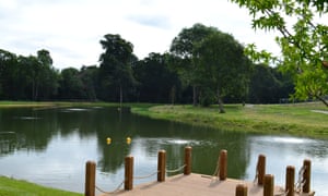 The jetty at the new lake at dusk, awaiting opening.