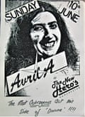 Flyer for an Avril A performance at The New Hero’s, Manchester.
