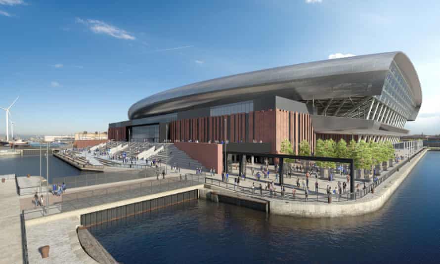 An artist's impression of how Everton's Bramley-Moore Dock Stadium will look when it is completed: