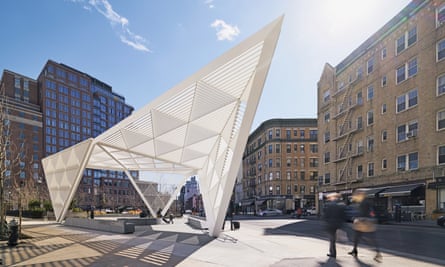 New York City Aids Memorial sits in the heart of Manhattan’s West Village and features a canopy with a triangular motif.