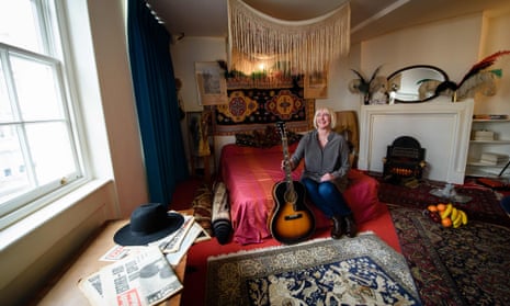 Kathy Etchingham, Jimi Hendrix’s former girlfriend, poses in the bedroom of the London flat they once shared.